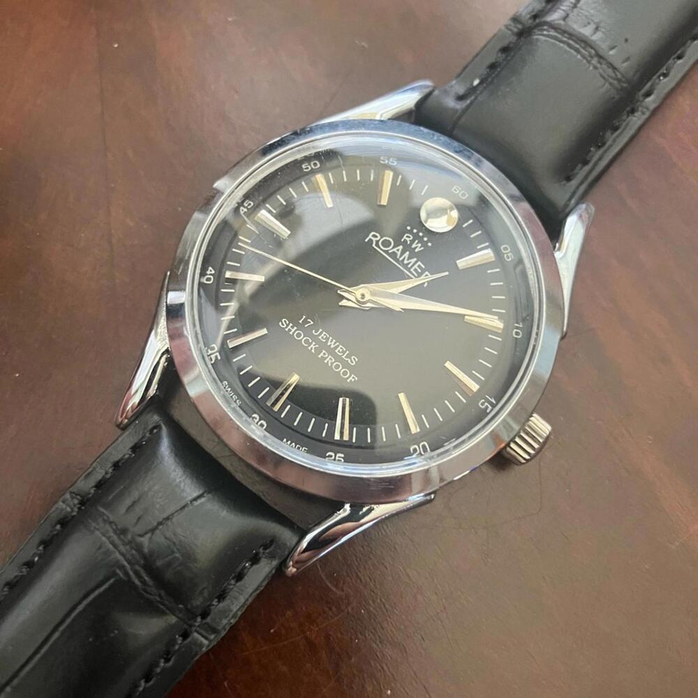 Roamer popular 1970s Rare Vintage Silver Black Men's Watch